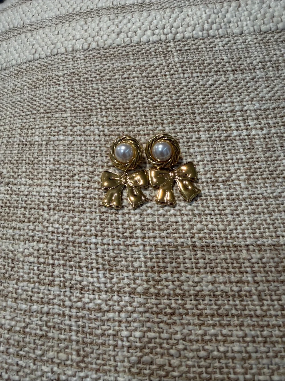 Gold Bow Pearl Clip-On Earrings